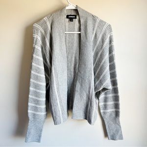 Express Gray Striped Ribbed Cocoon Cardigan Sweater
